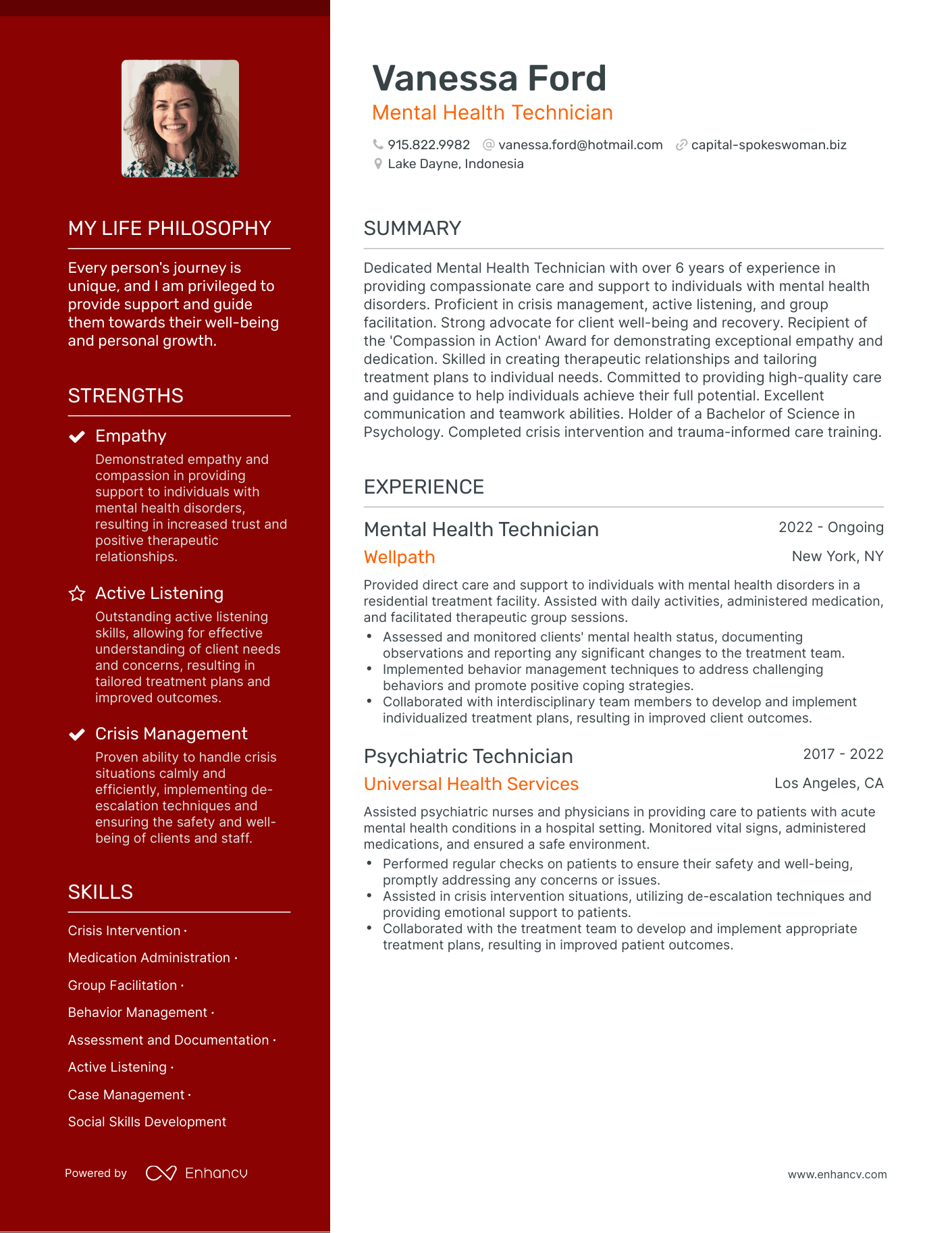 Mental Health Technician resume example