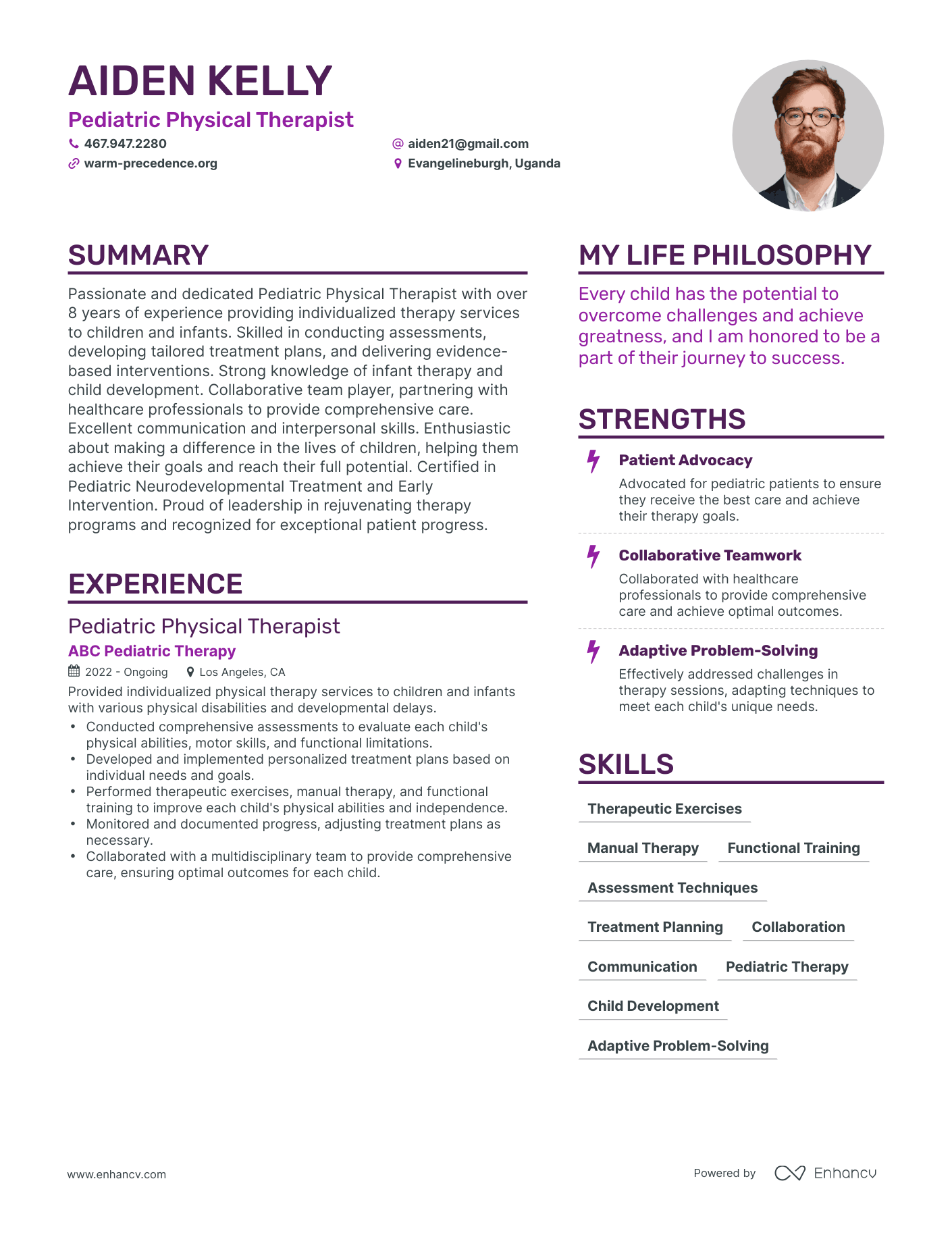 Modern Pediatric Physical Therapist Resume Example