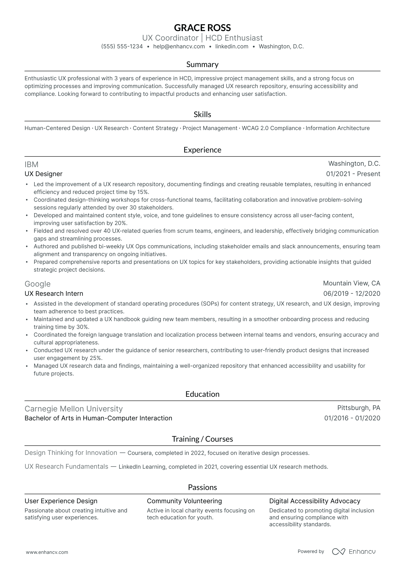 UX Research resume example