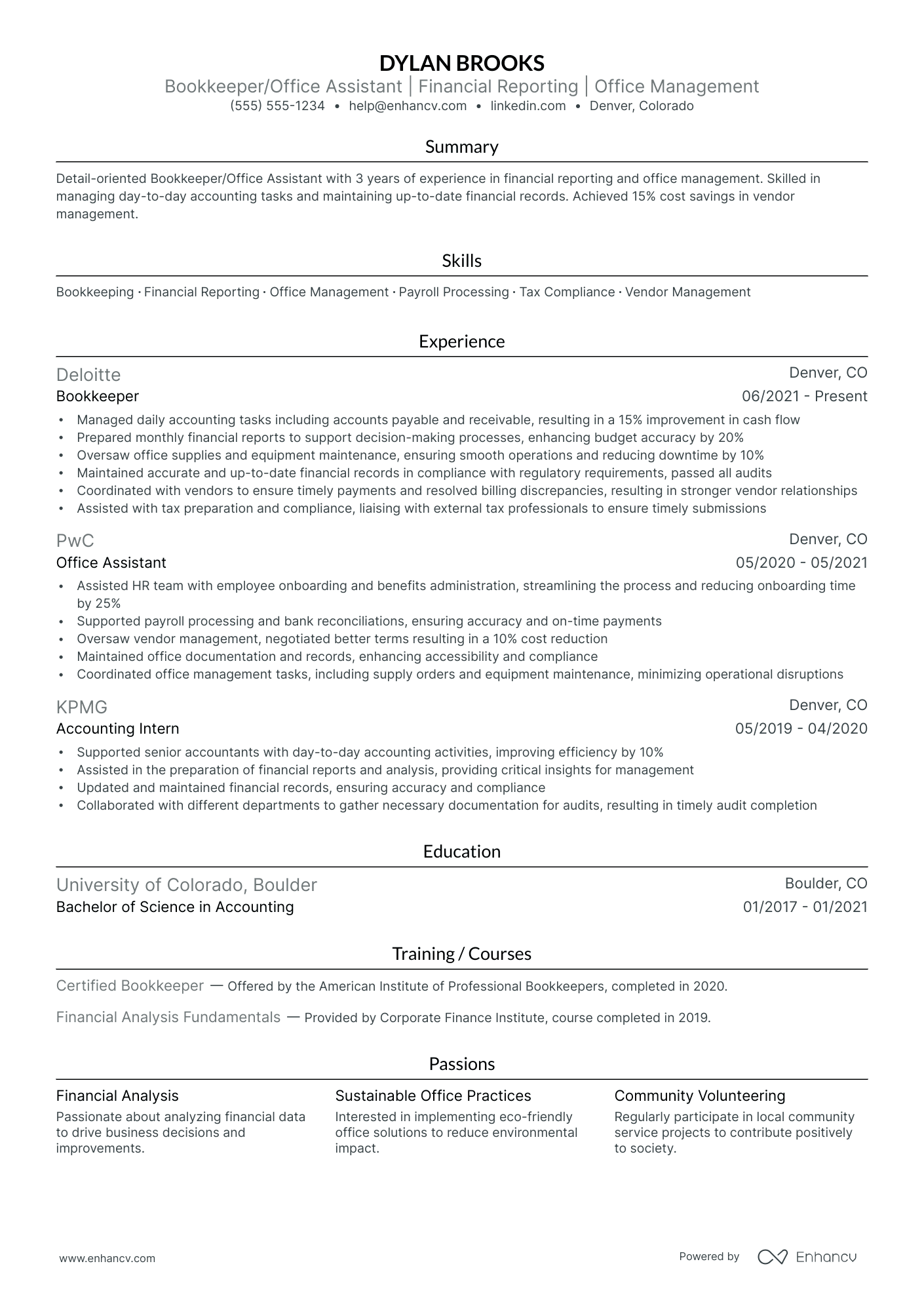 Bookkeeping Assistant Manager resume example