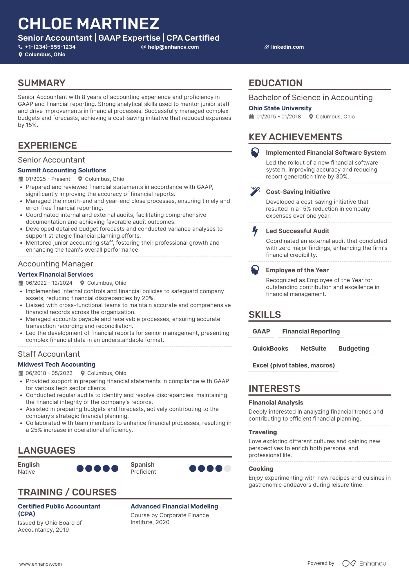 Senior Accountant resume example