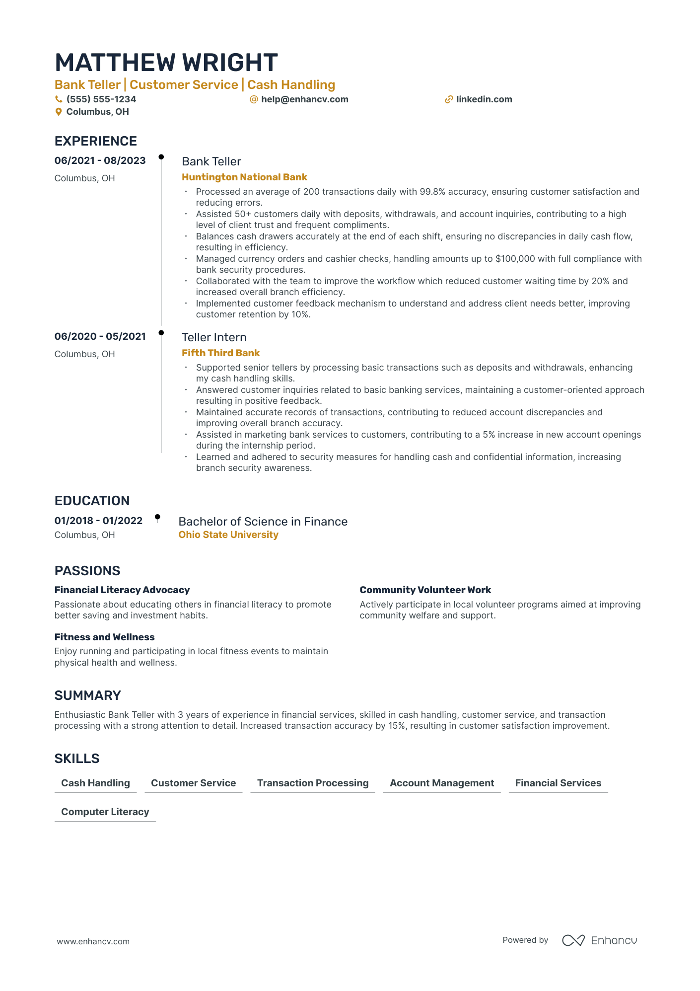 Floating Bank Teller resume example