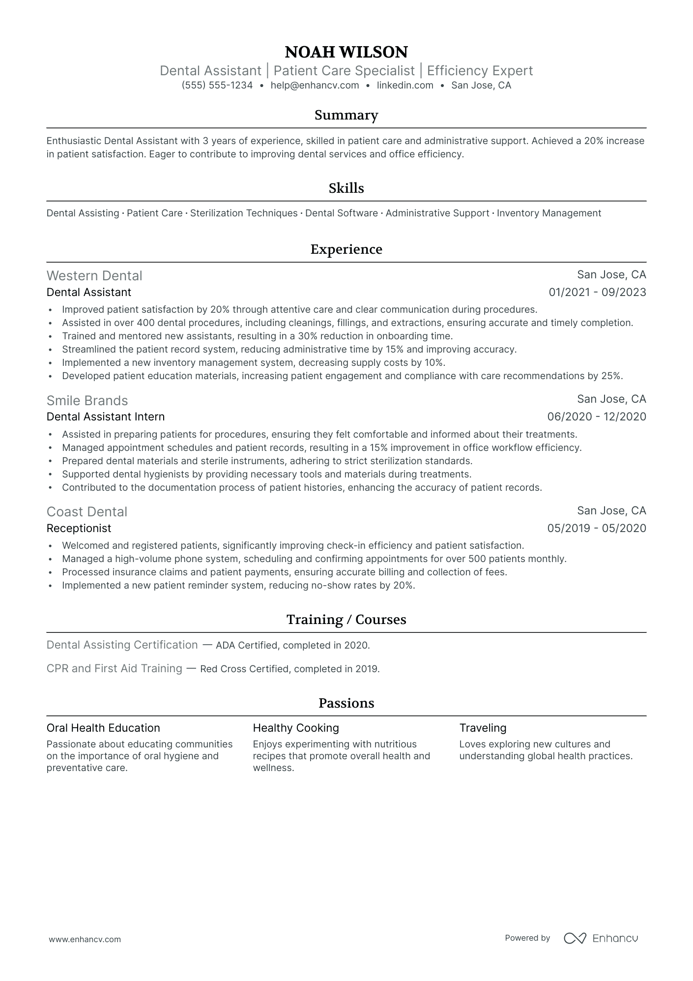 Orthodontic Dental Assistant resume example