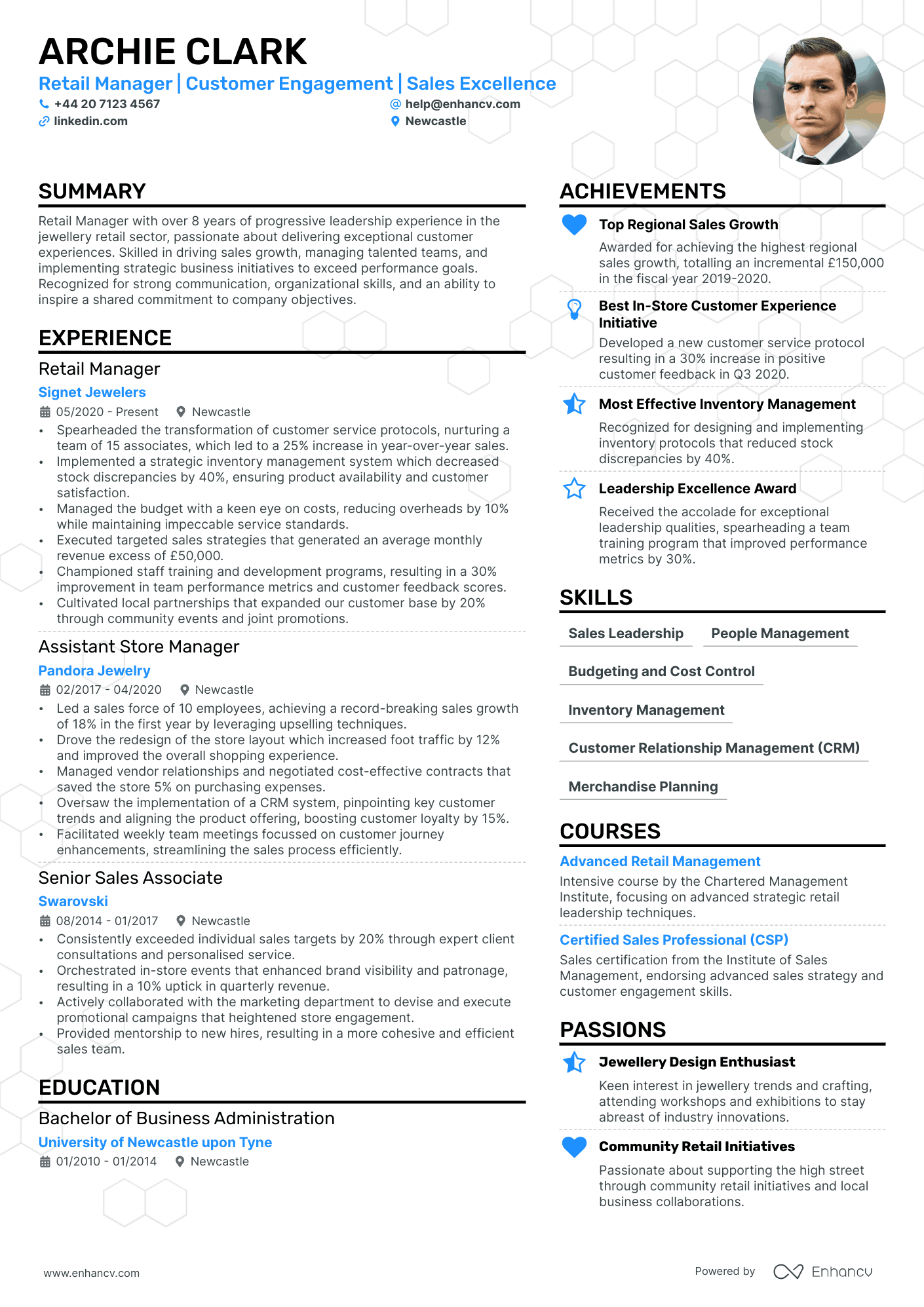 Retail Manager cv example
