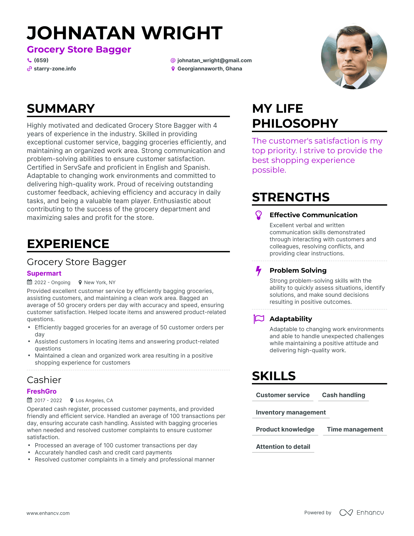 Modern Grocery Store Bagger Resume Example