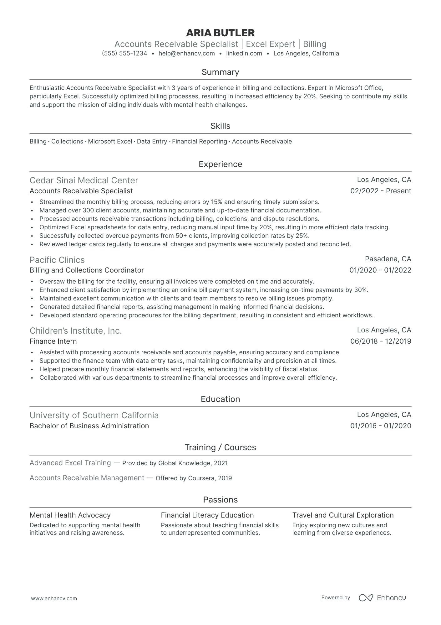 Accounts Receivable Specialist resume example