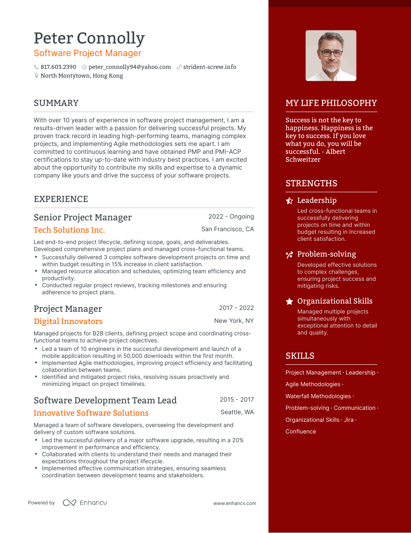 Modern Software Project Manager Resume Example