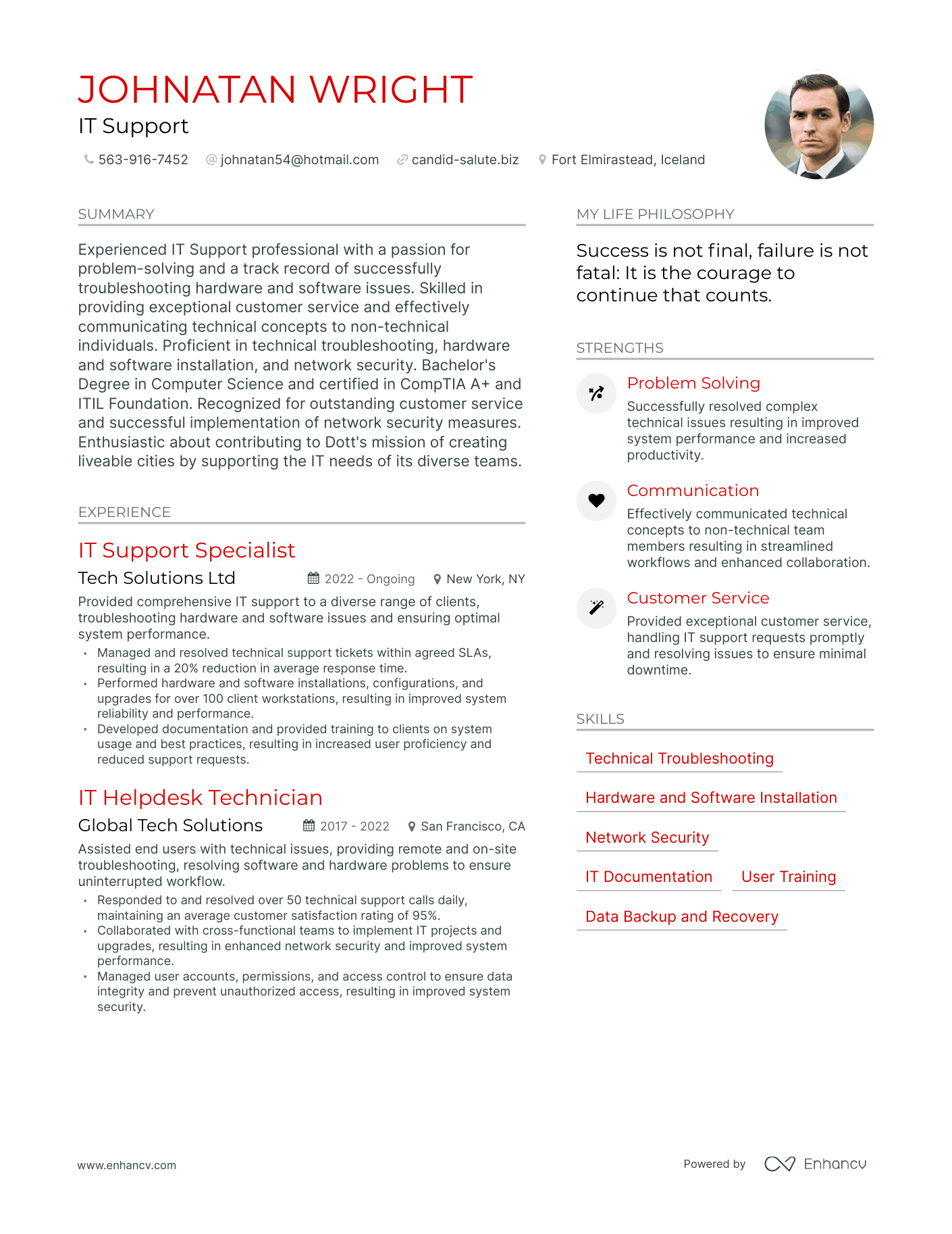 IT Support resume example