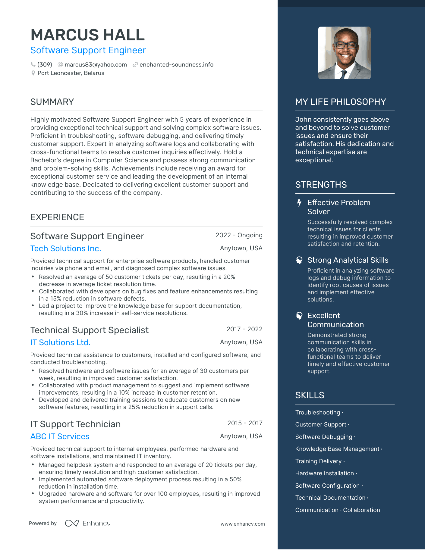 Software Support Engineer resume example
