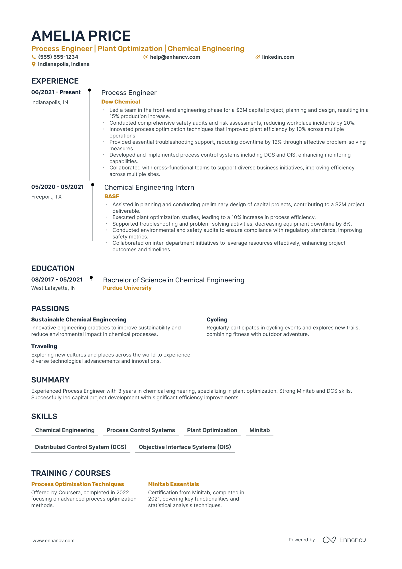 Industrial Process Engineer resume example