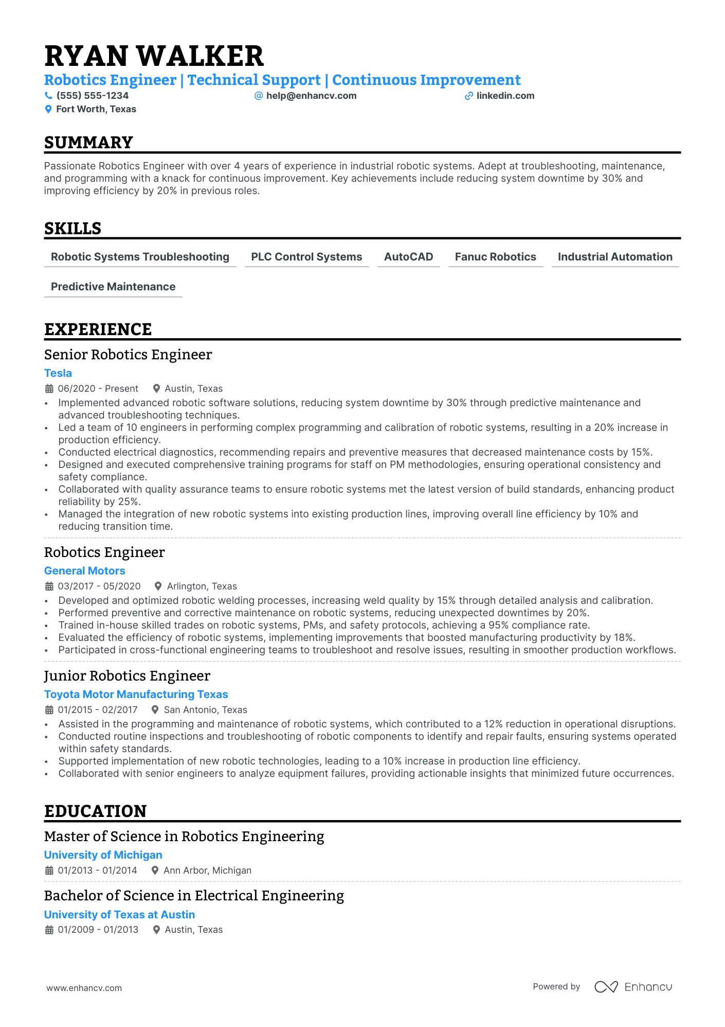 Junior Robotics Engineer resume example