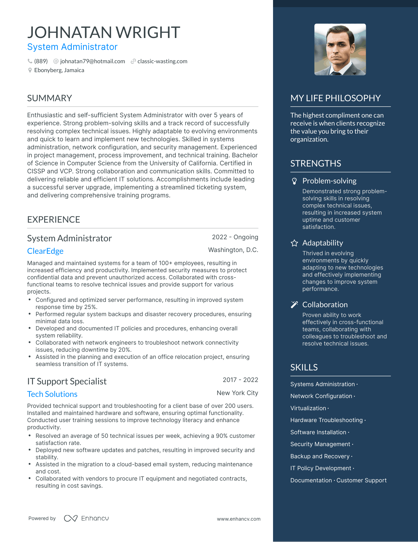 Modern System Administrator Resume Example