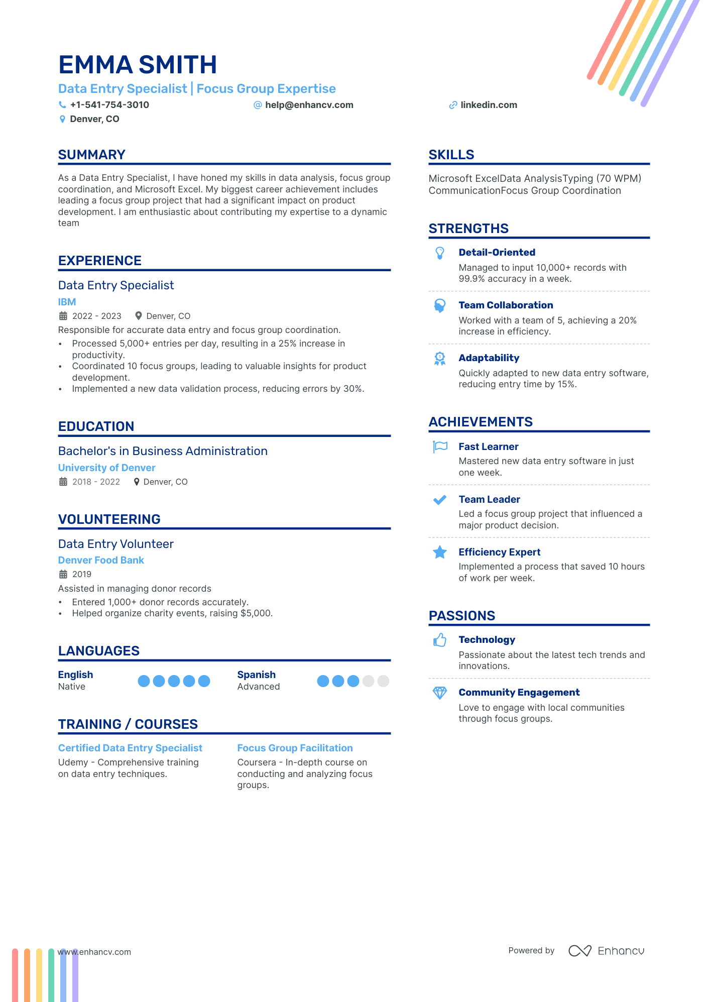 Data Entry resume example