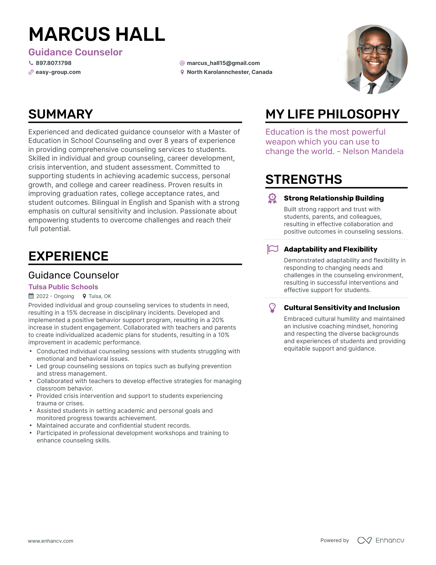 Modern Guidance Counselor Resume Example