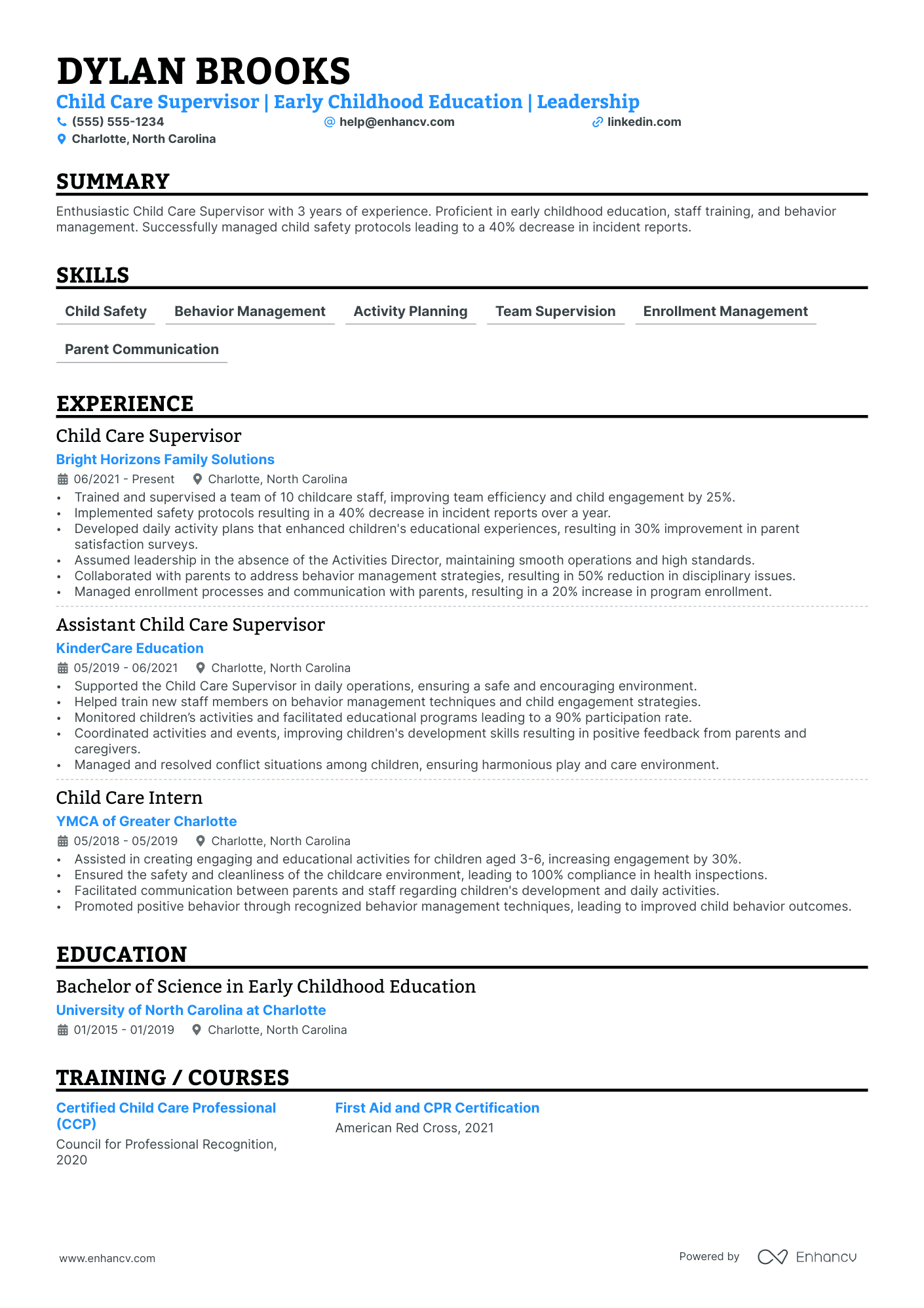 Childcare Supervisor Resume Example Resume Example