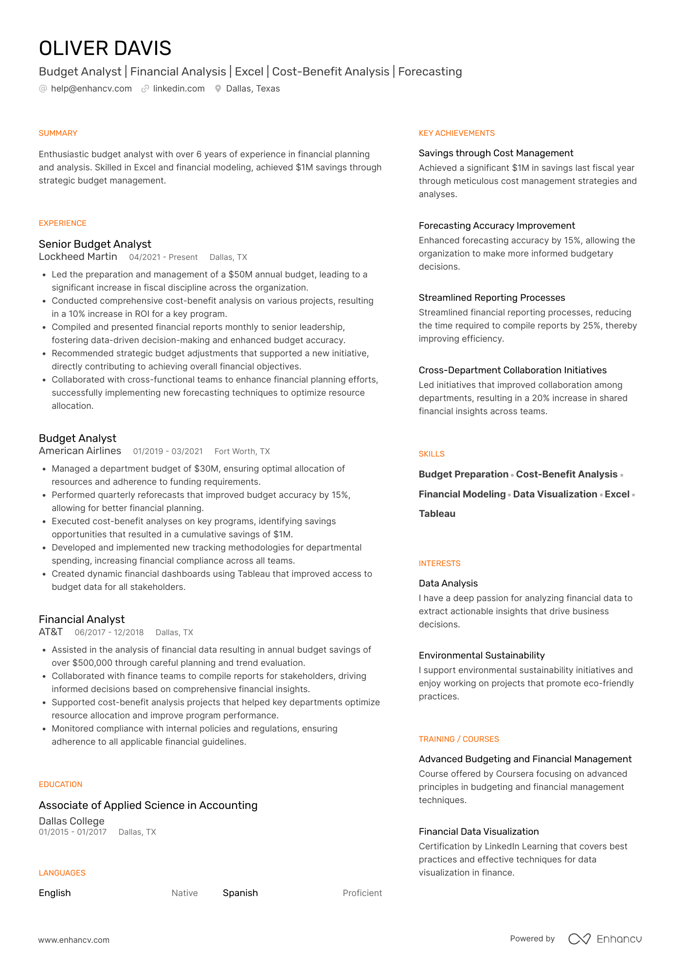Budget Analyst resume example