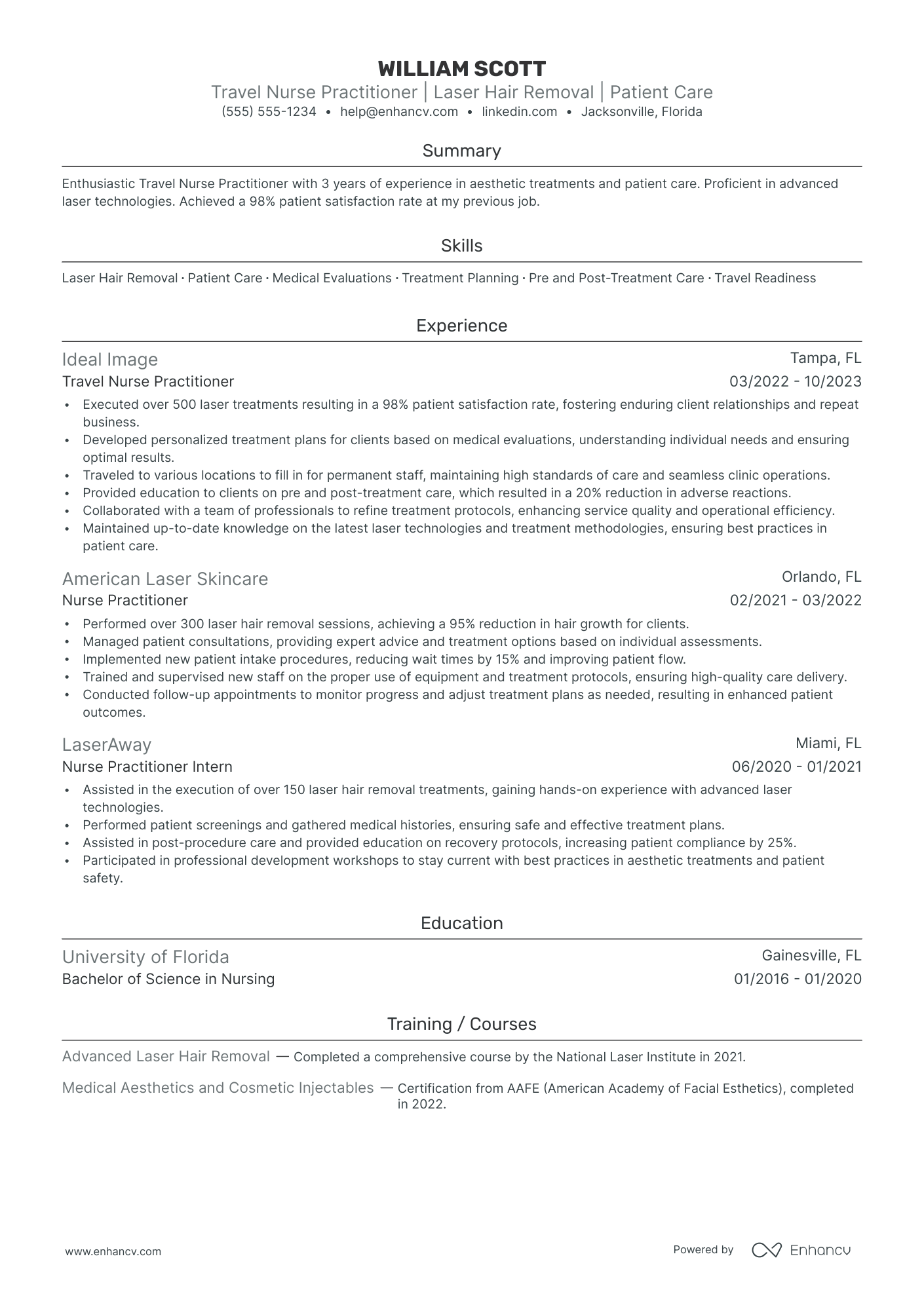 Travel Nurse Practitioner resume example