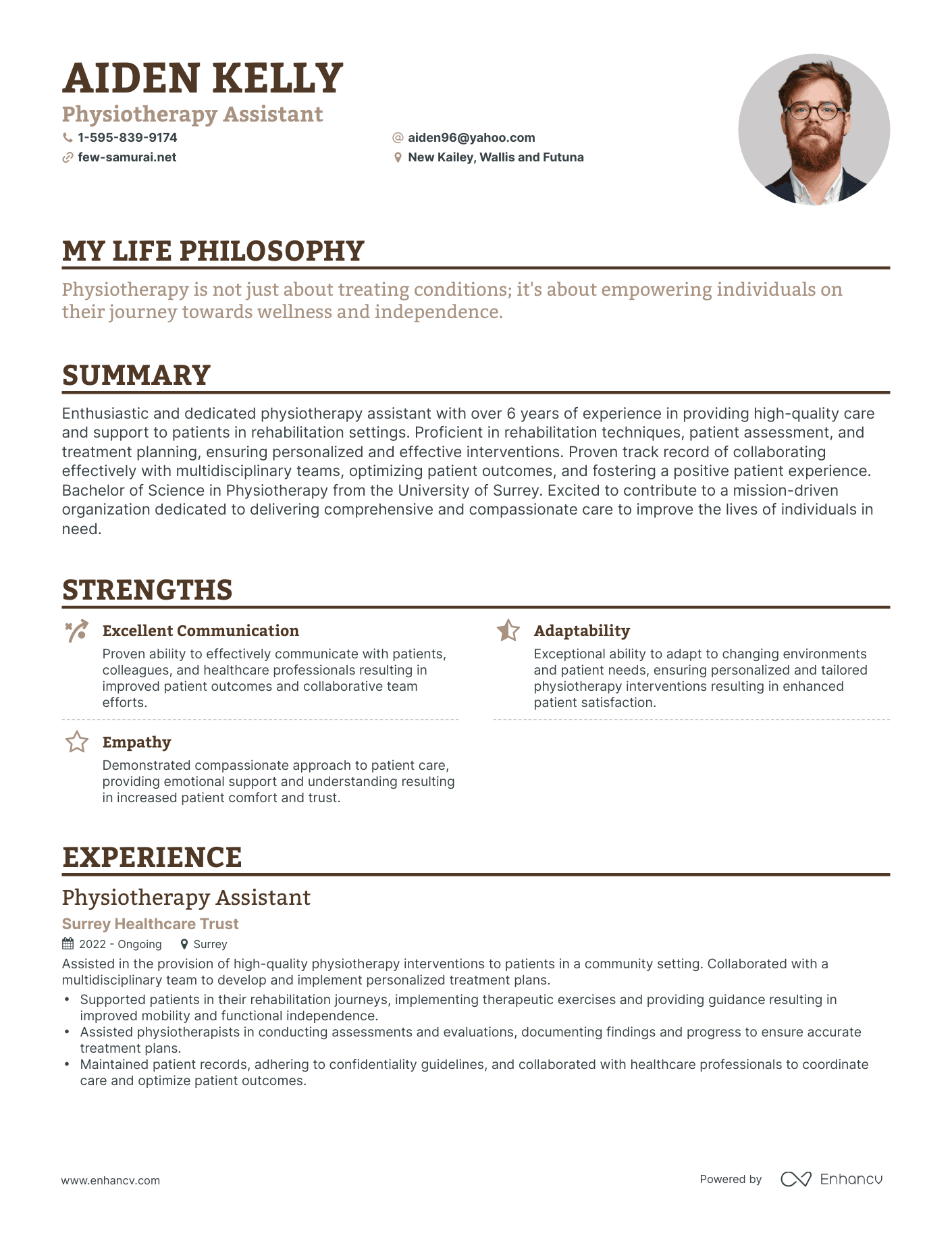 Creative Physiotherapy Assistant Resume Example