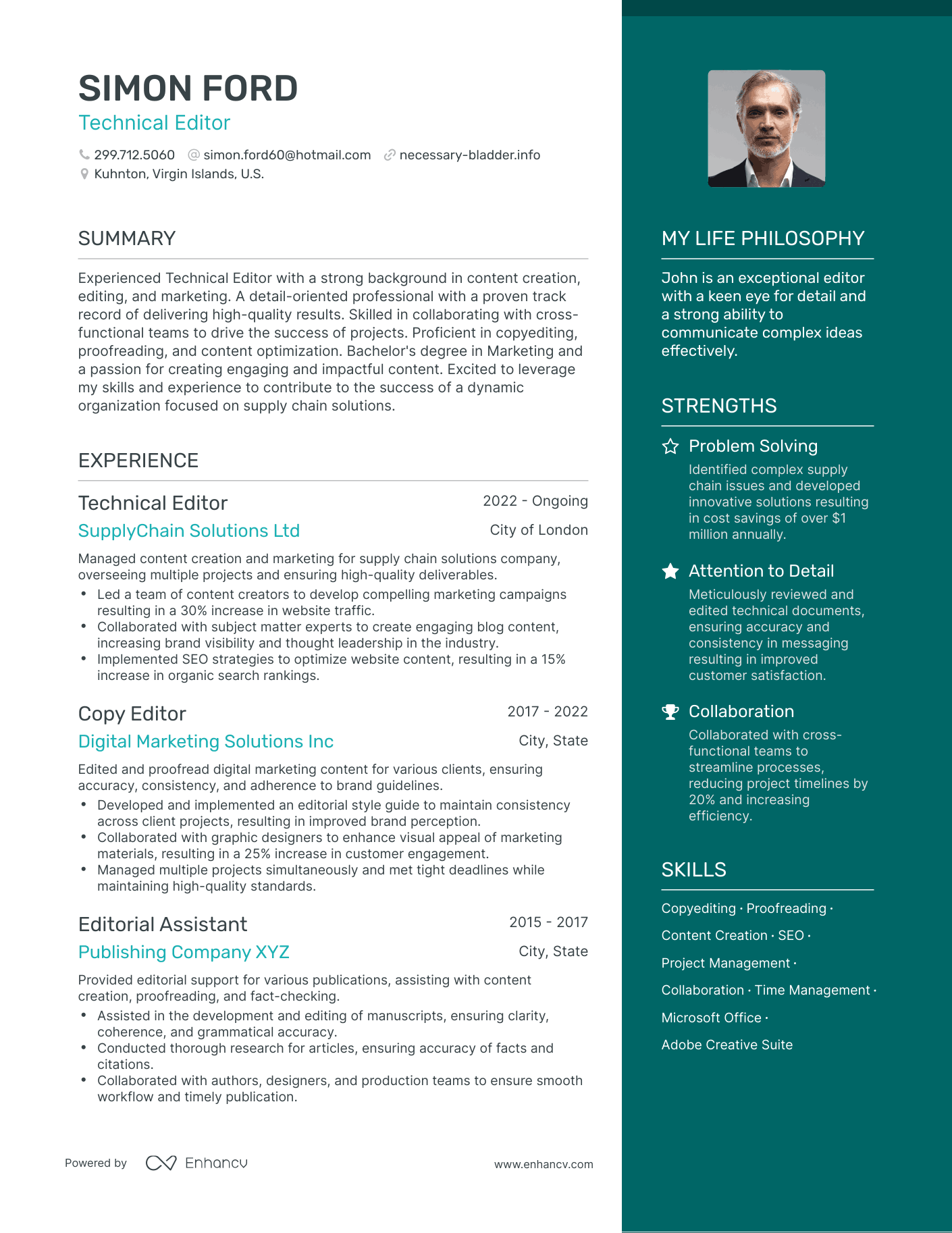 Technical Editor resume example