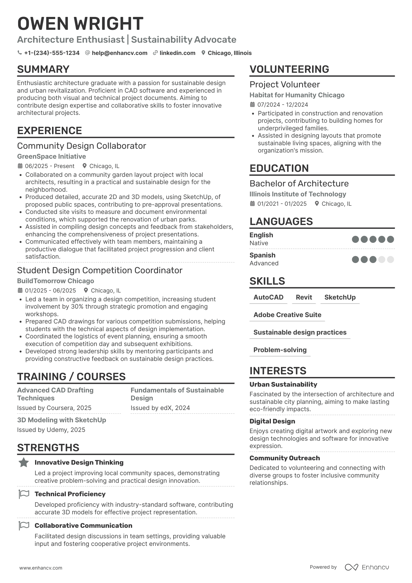 Architecture Intern resume example