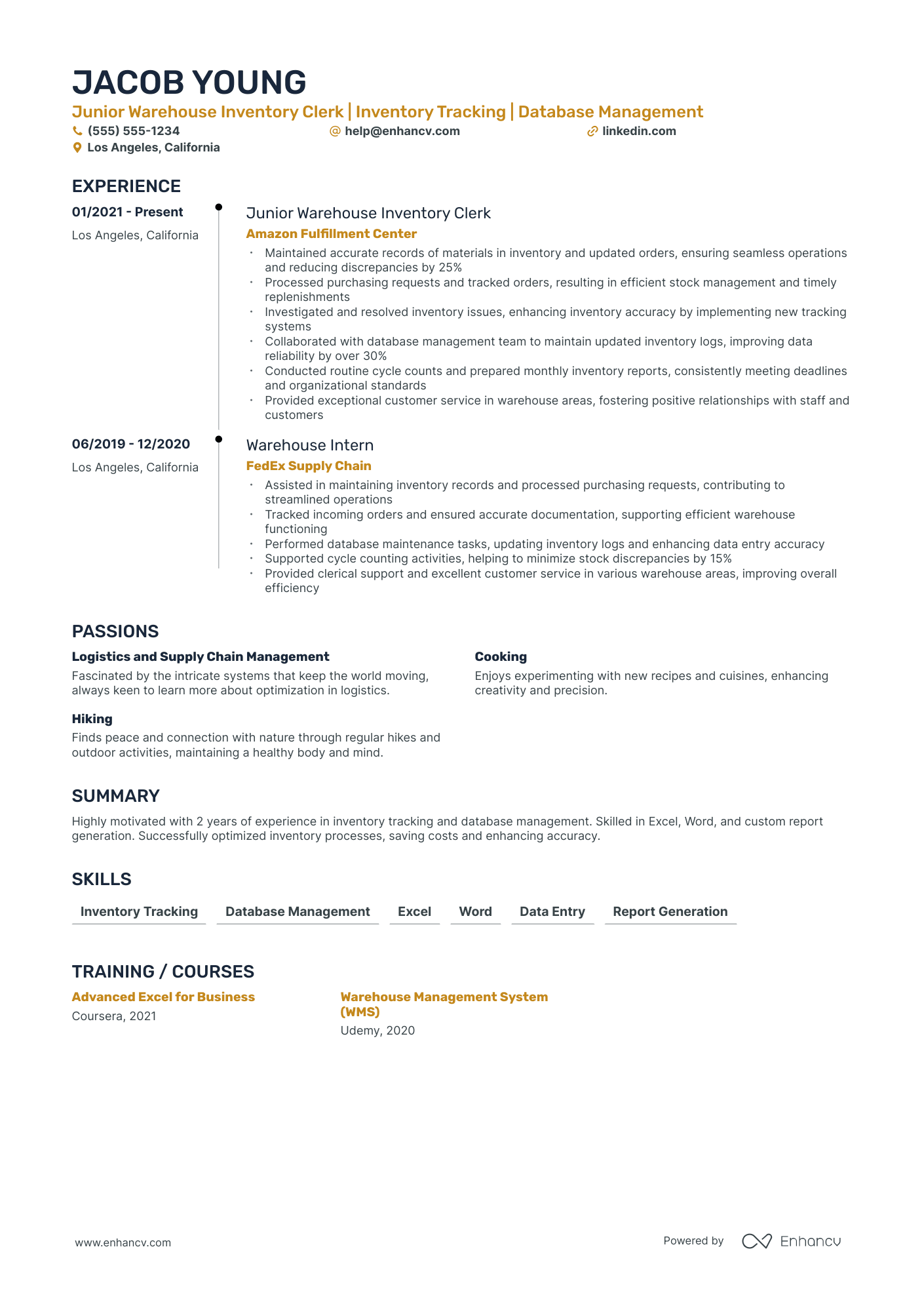 Warehouse Inventory Clerk Resume Example Resume Example