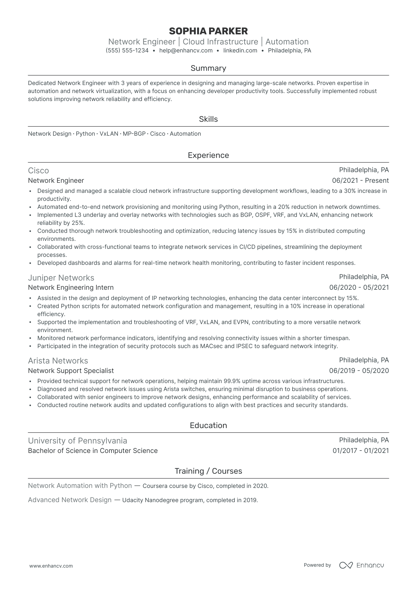 Cloud Network Engineer resume example