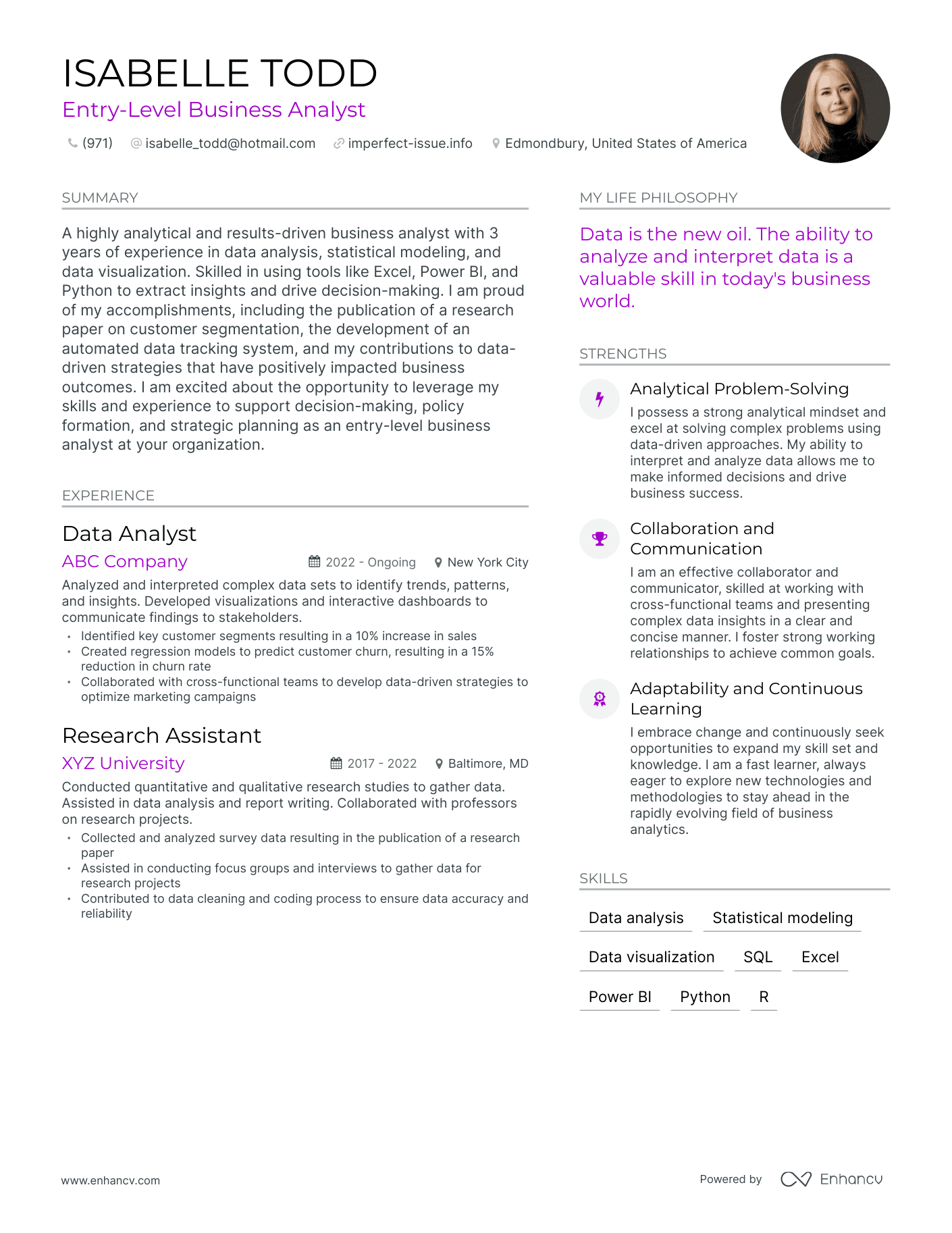 Modern Entry-Level Business Analyst Resume Example