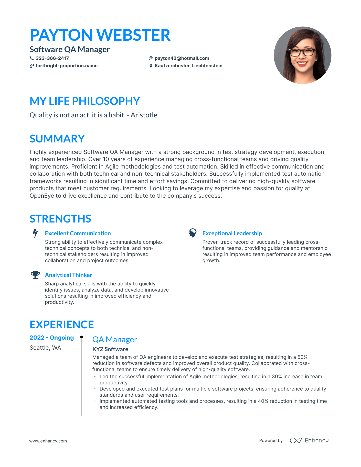 Creative Software QA Manager Resume Example