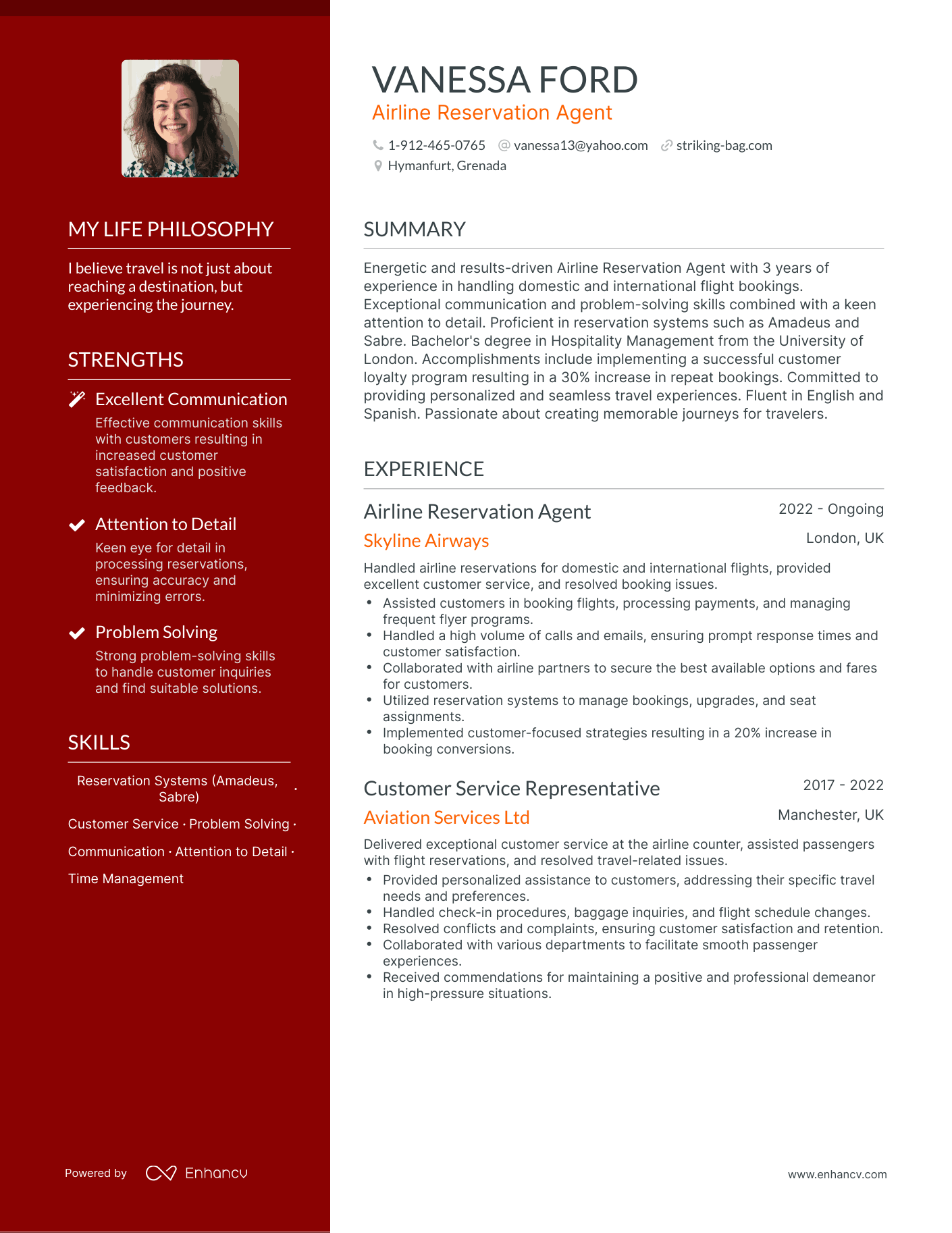 Creative Airline Reservation Agent Resume Example