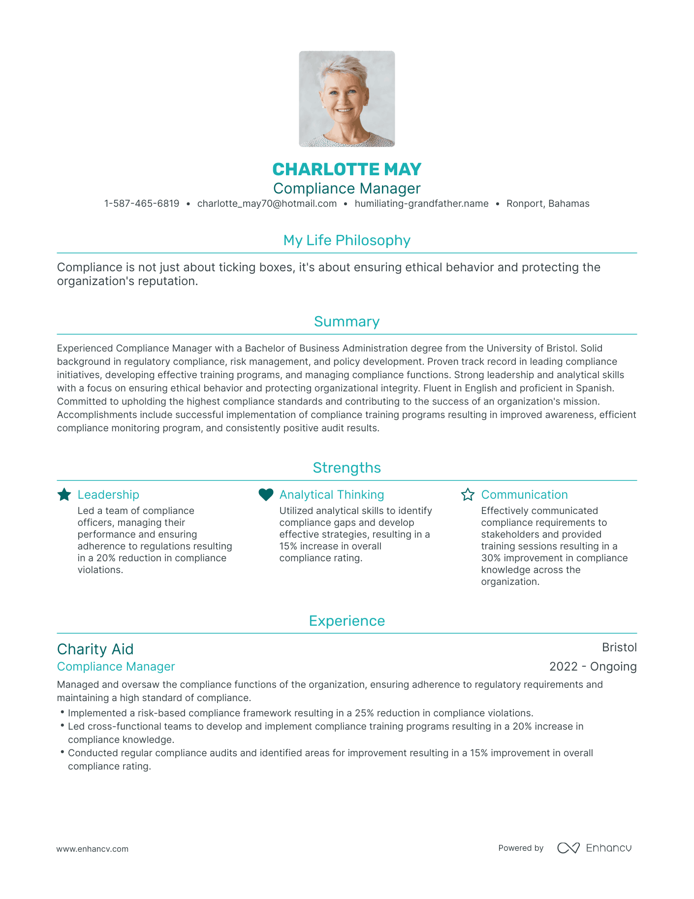 Modern Compliance Manager Resume Example