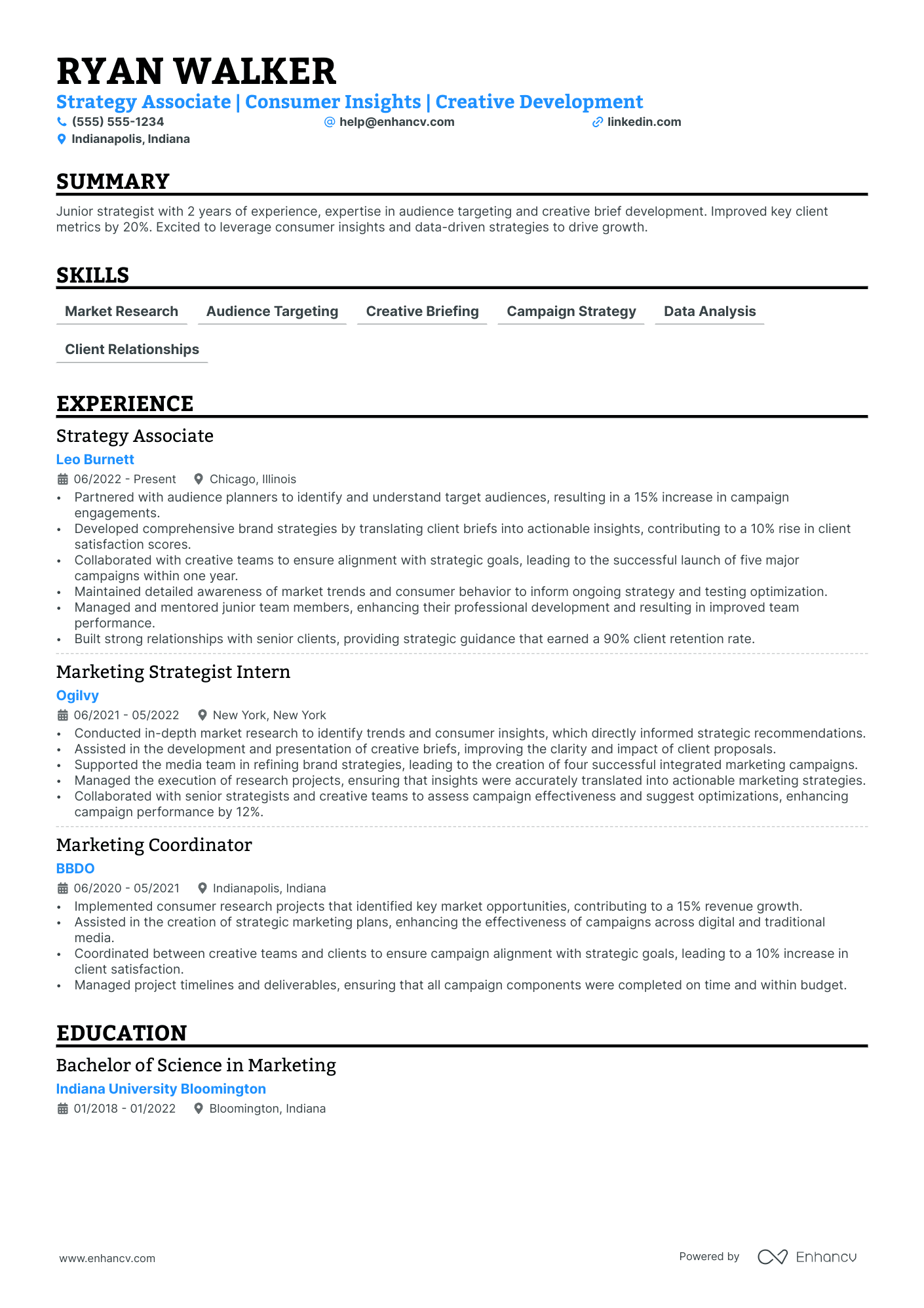 Senior Brand Strategist resume example