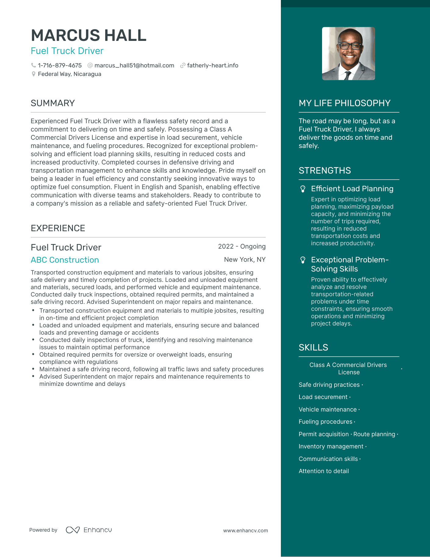 Modern Fuel Truck Driver Resume Example