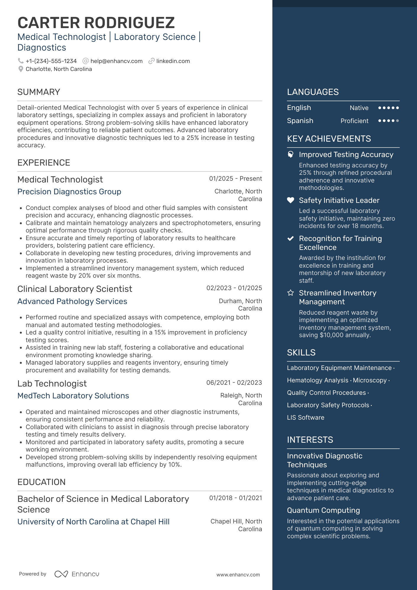 Medical Technologist resume example