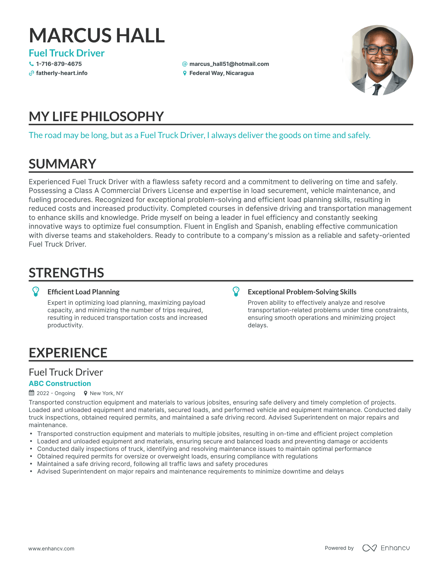 Creative Fuel Truck Driver Resume Example