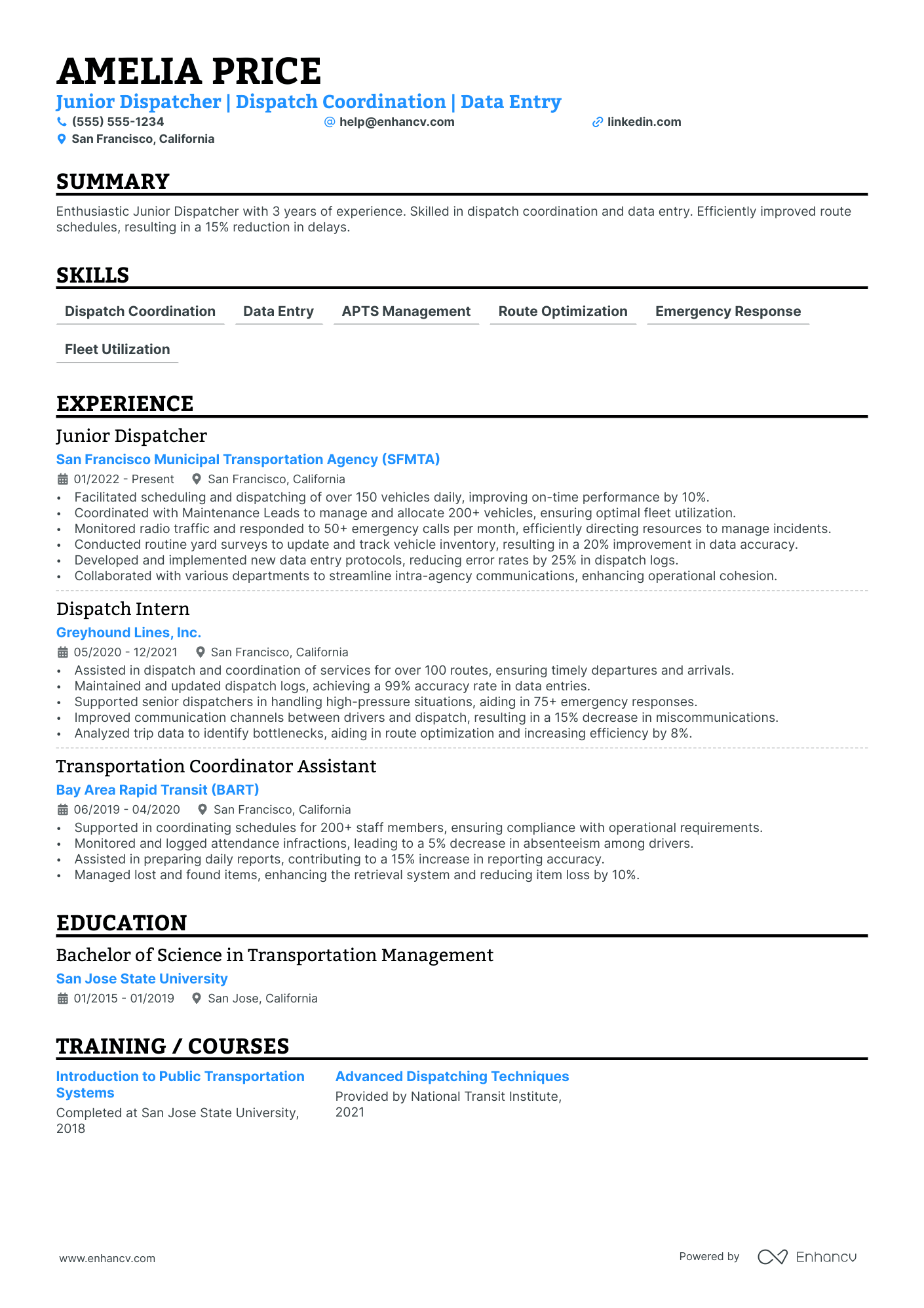 Fleet Dispatcher resume example