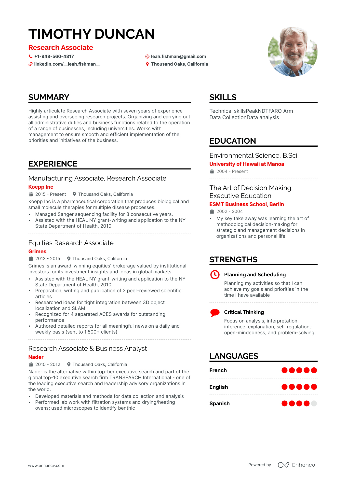 research associate resume example