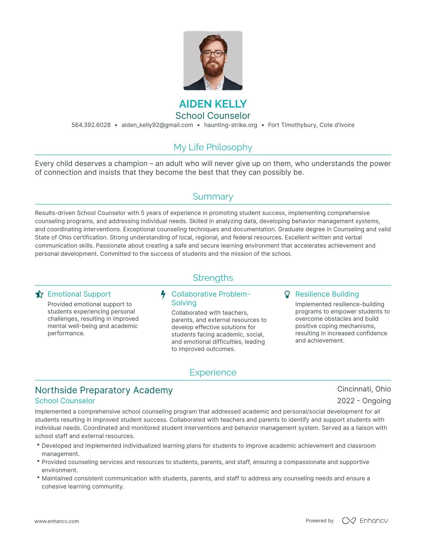 Modern School Counselor Resume Example
