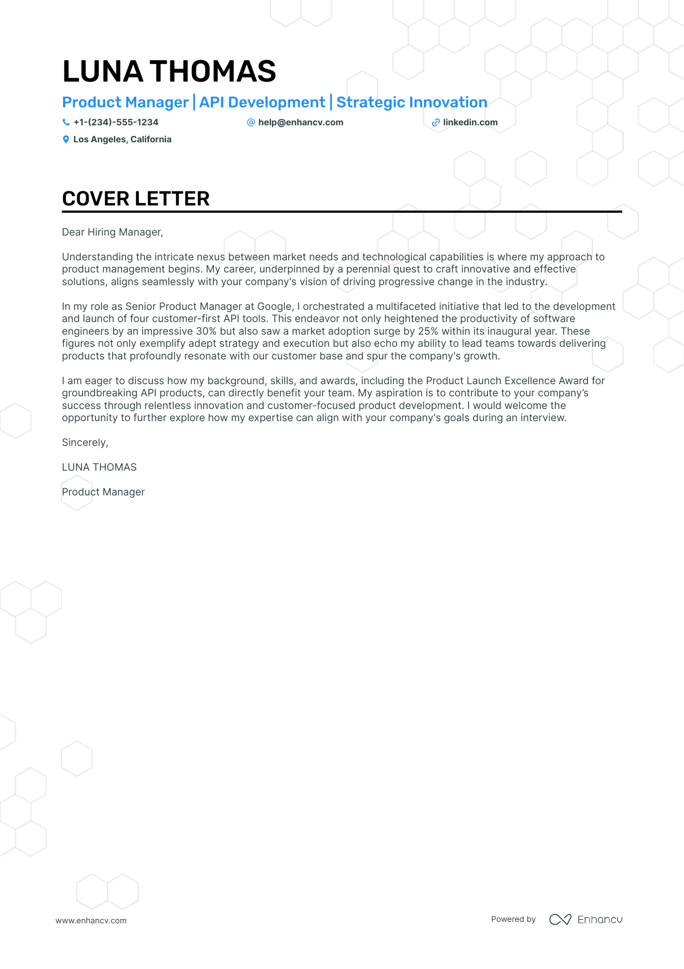 Api Product Manager cover letter