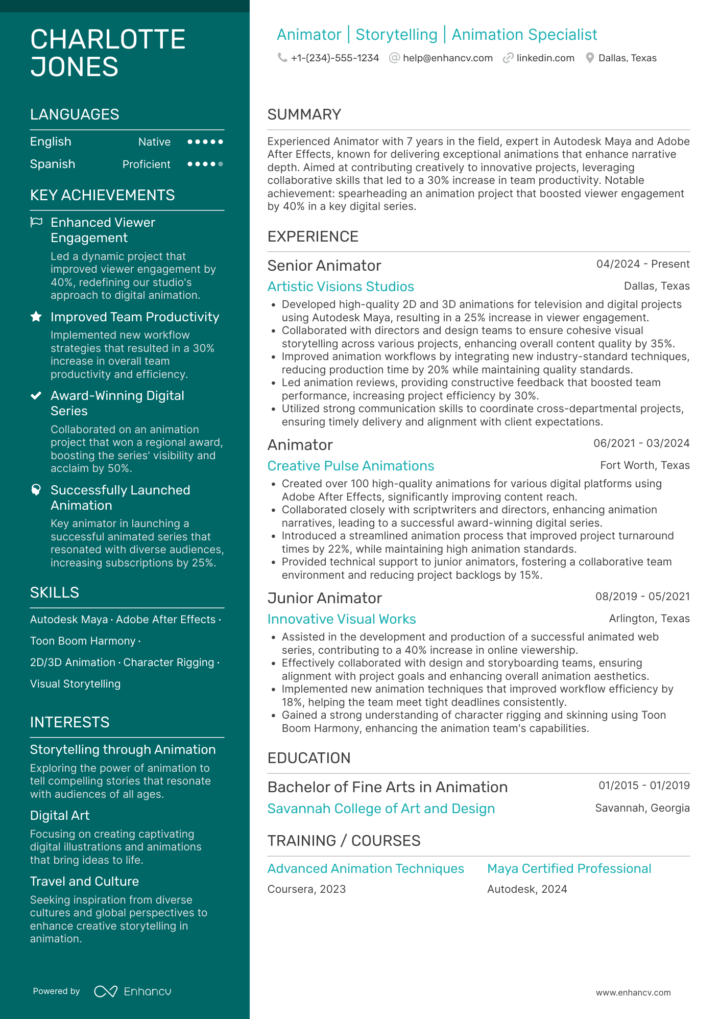 Animator resume example