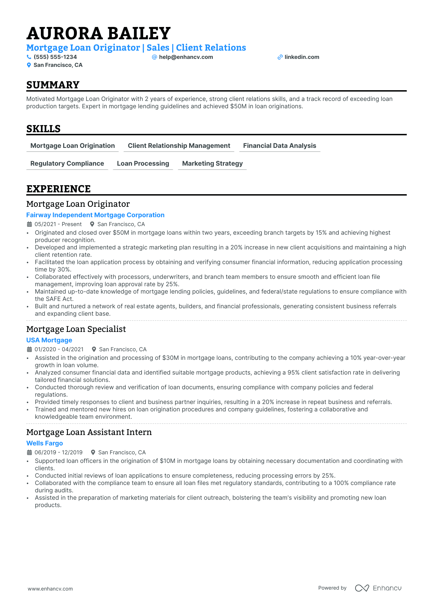 Loan Officer resume example