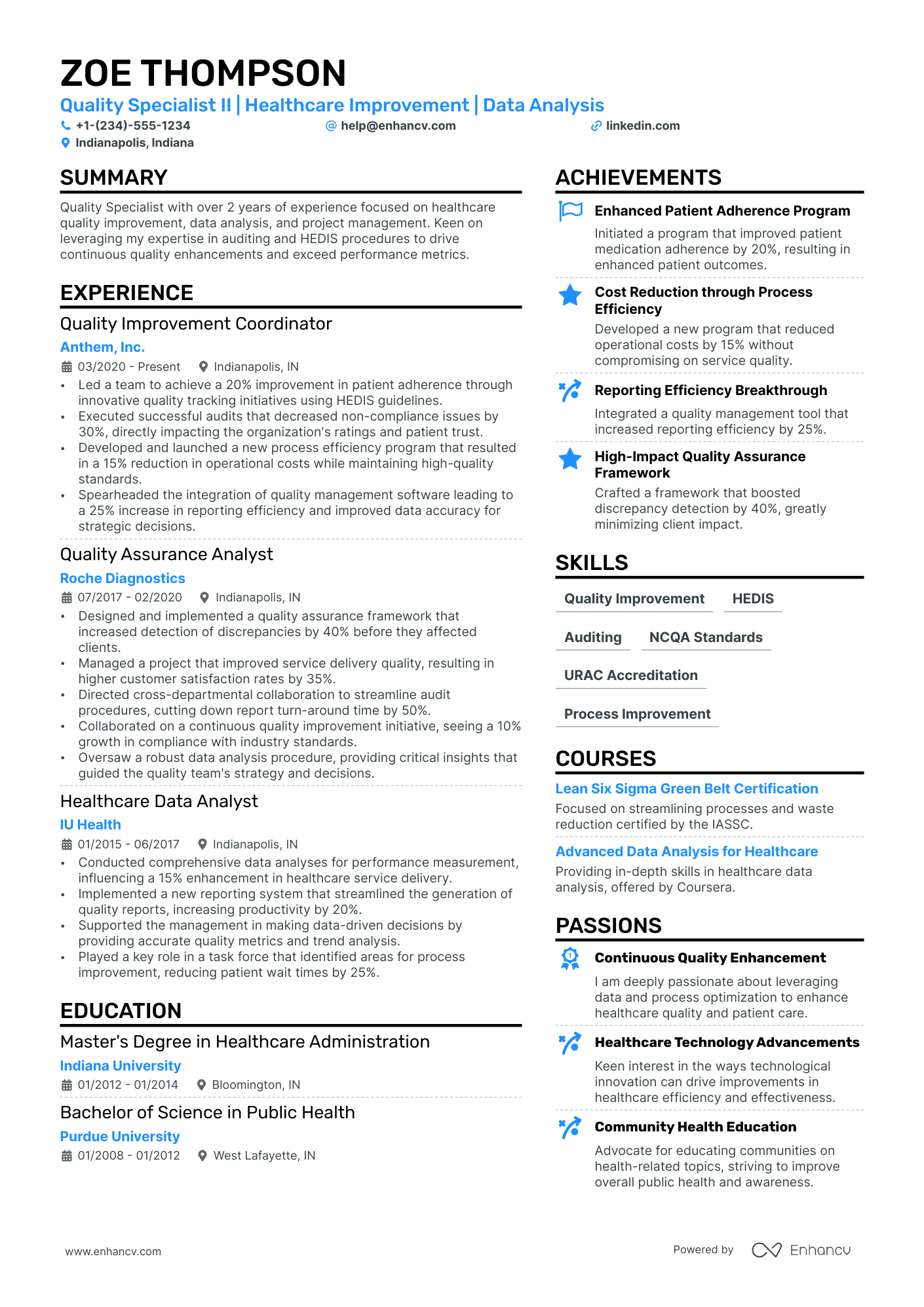 Quality Specialist resume example