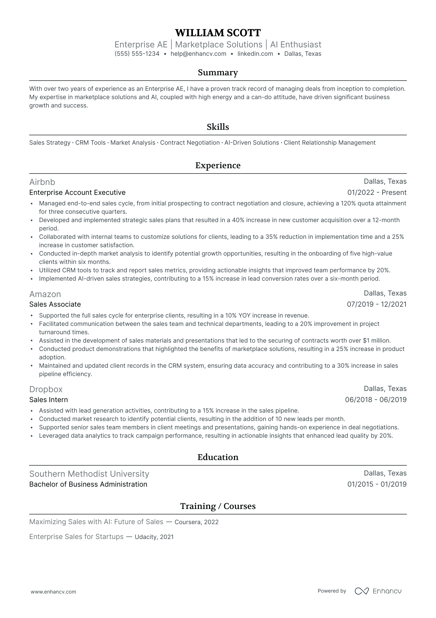 Enterprise Account Executive resume example