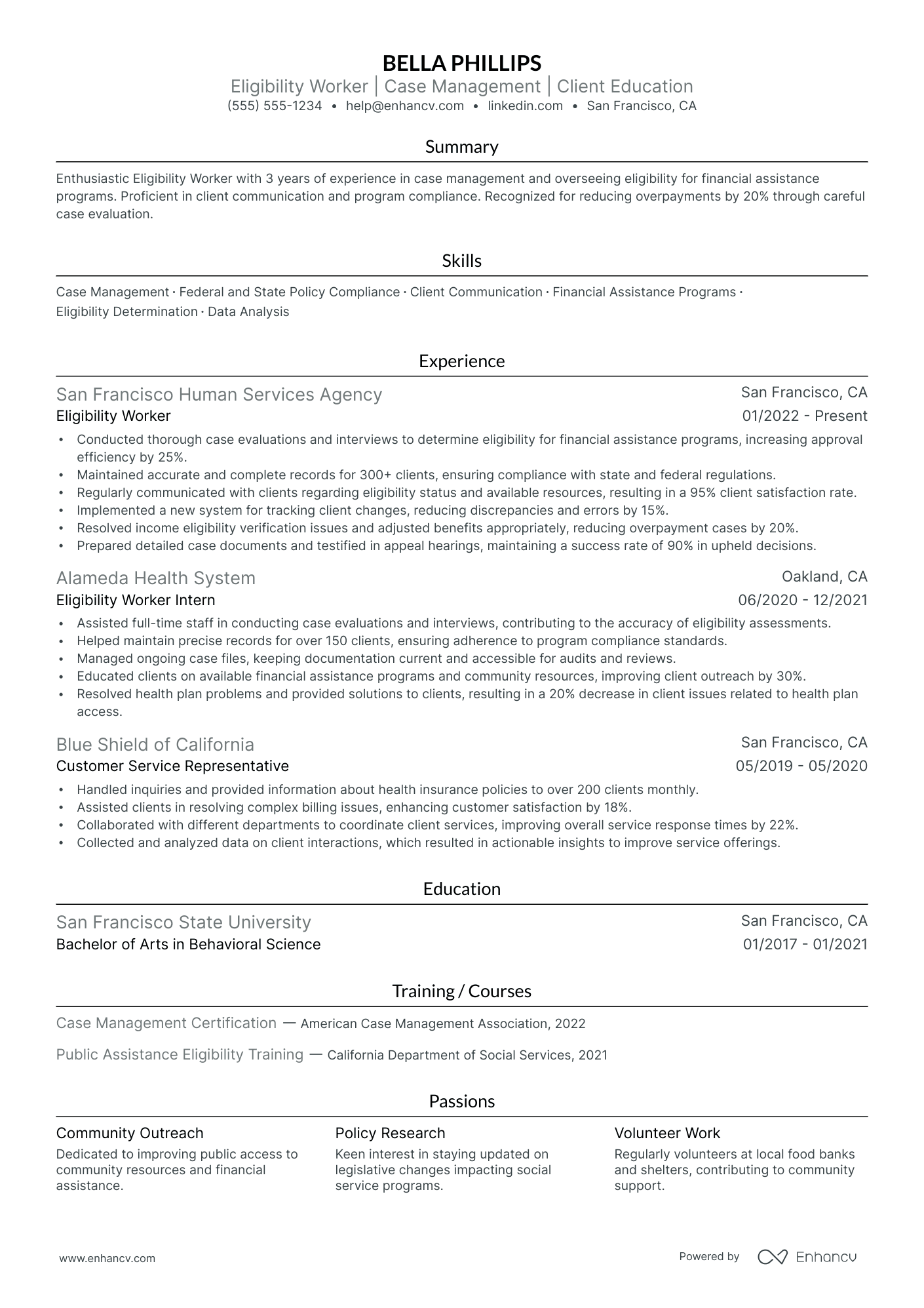 Eligibility Worker resume example