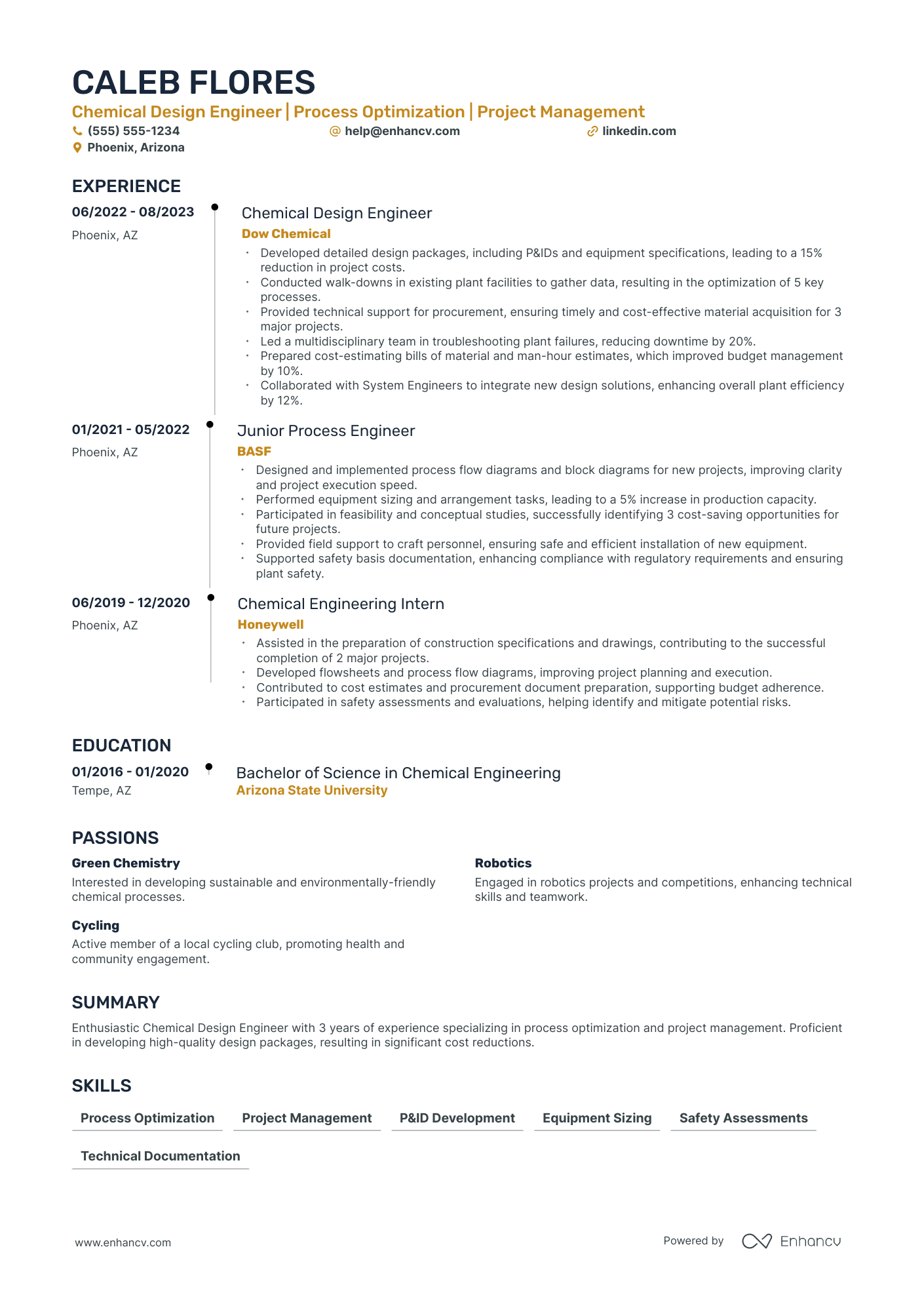 Chemical Process Design Engineer resume example