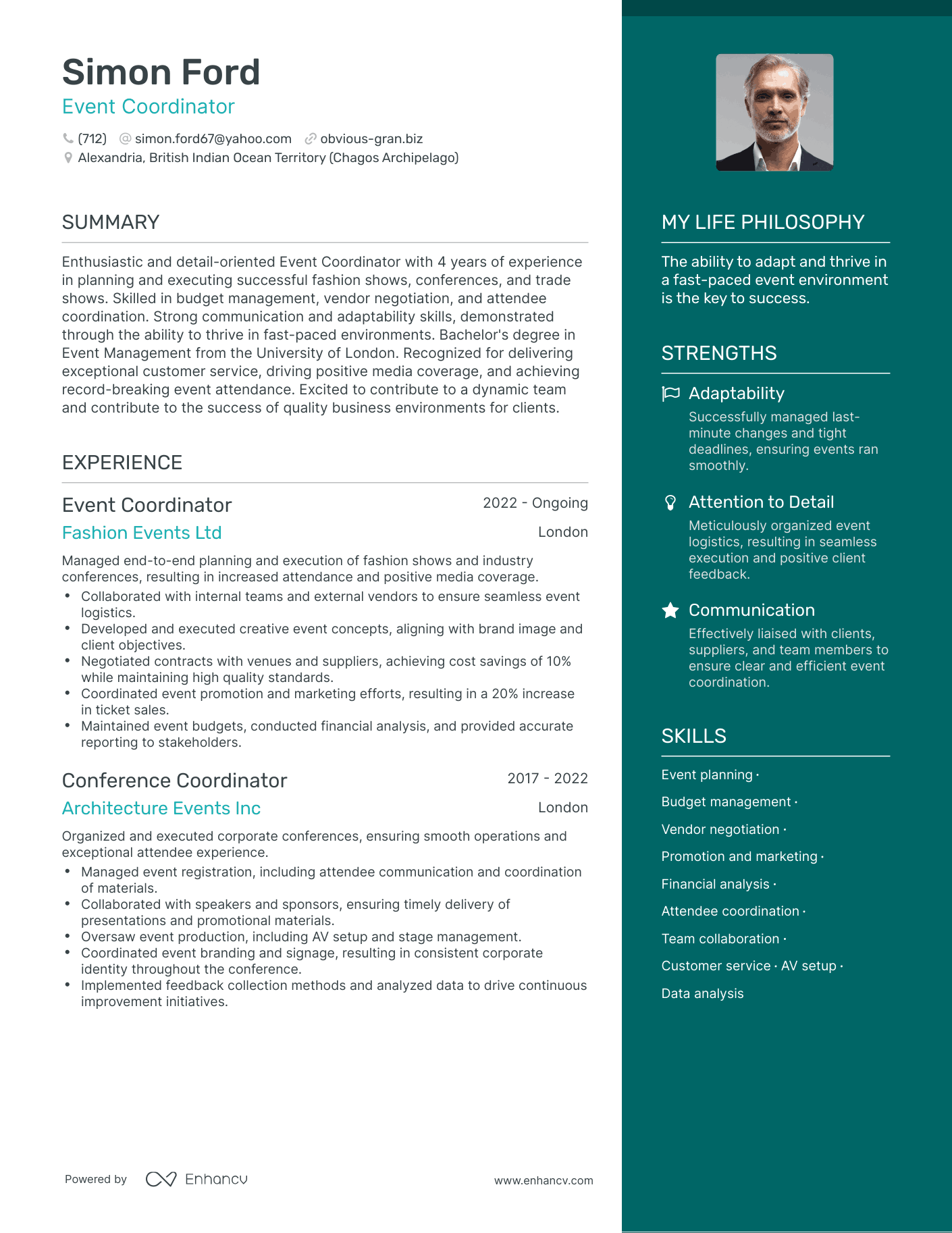Event Coordinator resume example