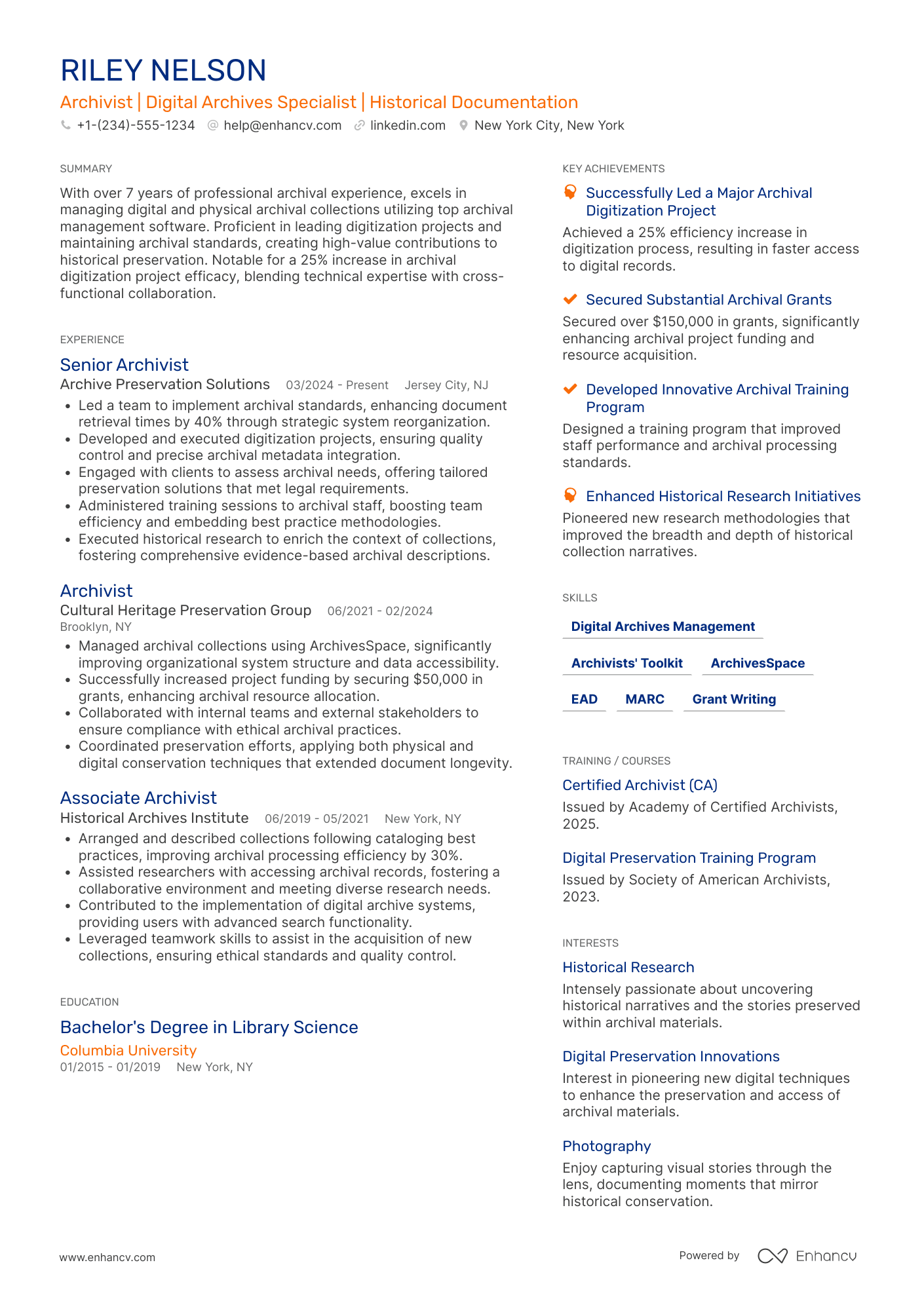 Archivist resume example