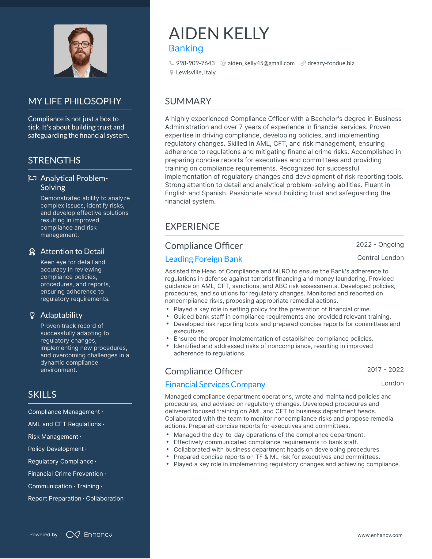 Banking resume example