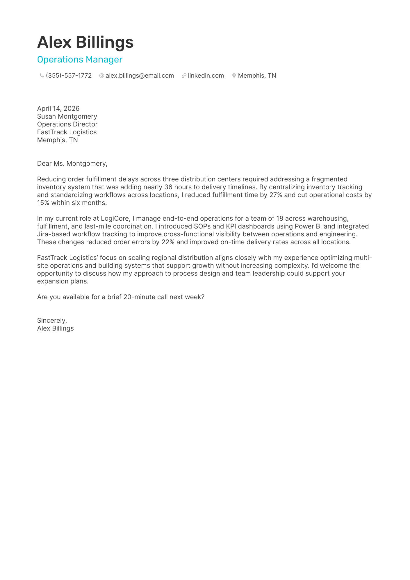 Operations Manager cover letter