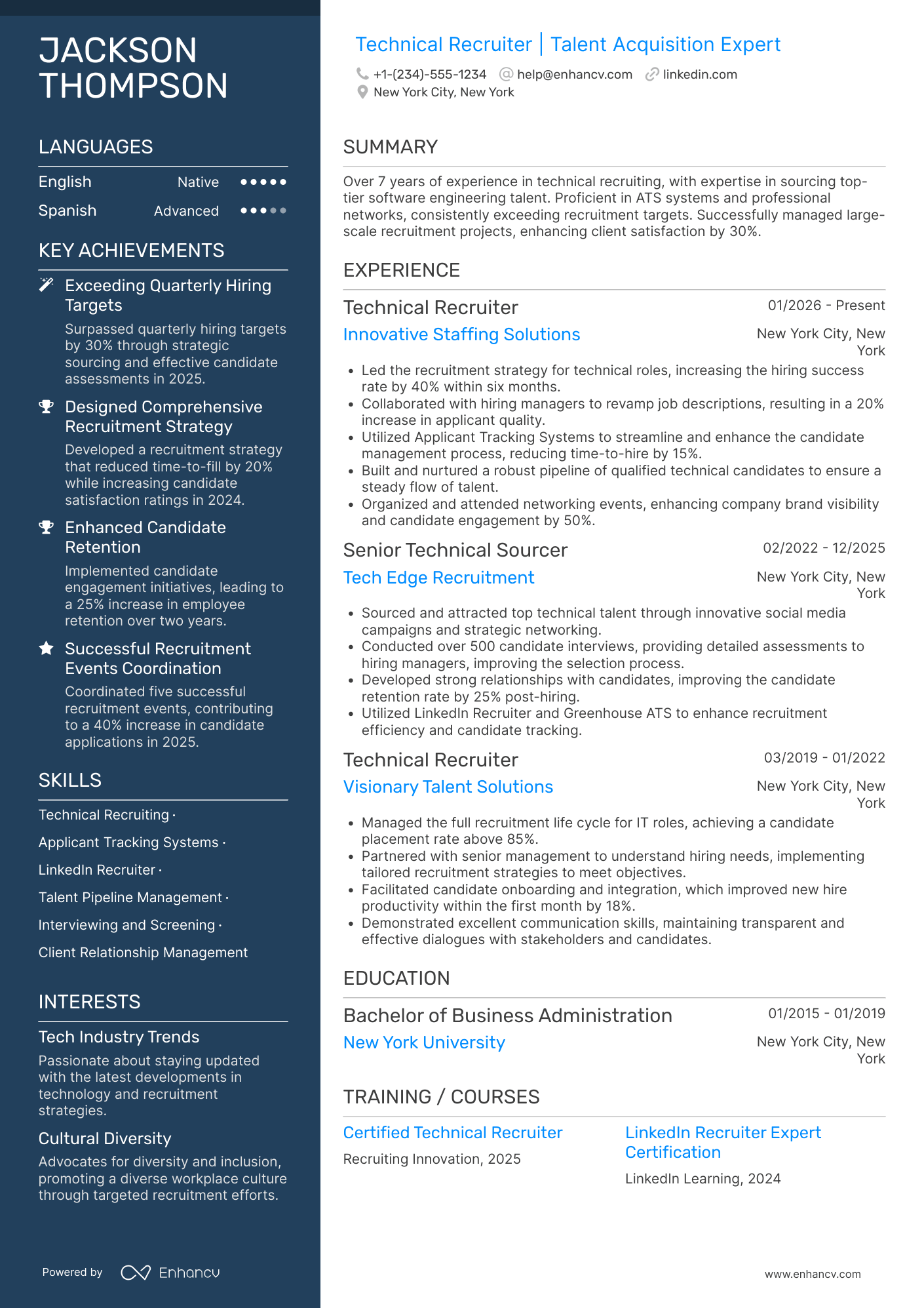 Technical Recruiter resume example