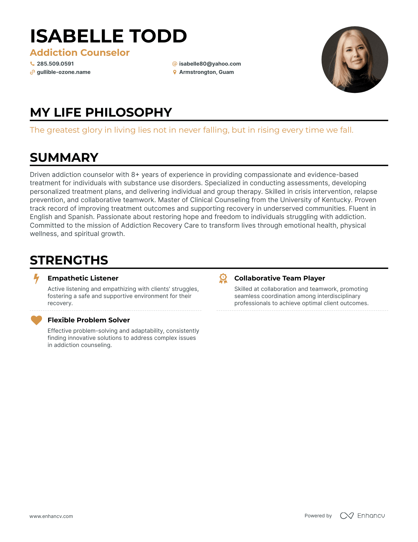 Creative Addiction Counselor Resume Example